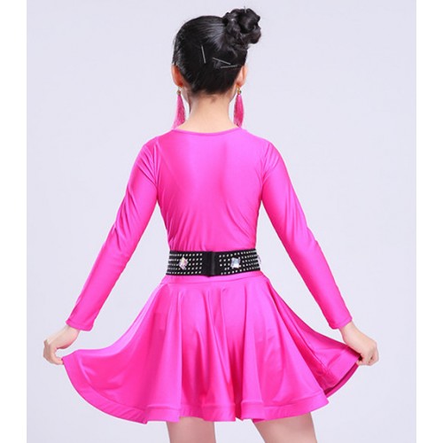Girls latin dresses for kids children blue black pink competition stage performance ballroom dresses